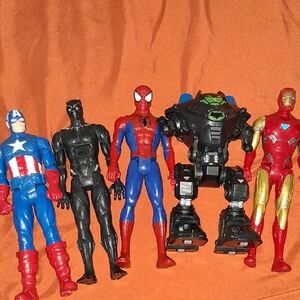 6 Marvel Superhero Action Figures-cap, Black Panth, Spidey, Batman, Iron Man